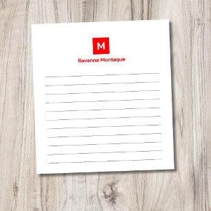 Bloco De Notas Monograma Moderno Chique Tendência Neon Vermelho