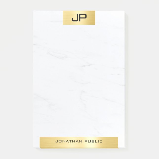 Bloco De Notas Monograma Moderno, Elegante, Dourada Marble Modelo (Frente)