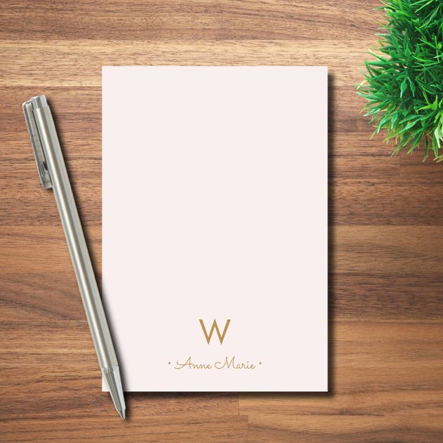 Bloco De Notas Monograma moderno em rosa bege dourado com letras  (Criador carregado)