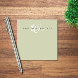 Bloco De Notas Monograma Moderno em Verde Sage Branco