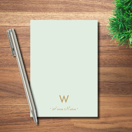 Bloco De Notas Monograma Moderno em Verde Sage Dourado