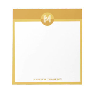 Bloco De Notas Monograma Moderno Geométrico Amarelo Mostarda Únic