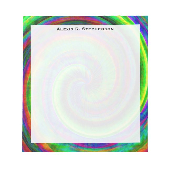 Bloco De Notas Monograma Moderno Grunge Espiral Arco-Íris Tie Dye (Frente)