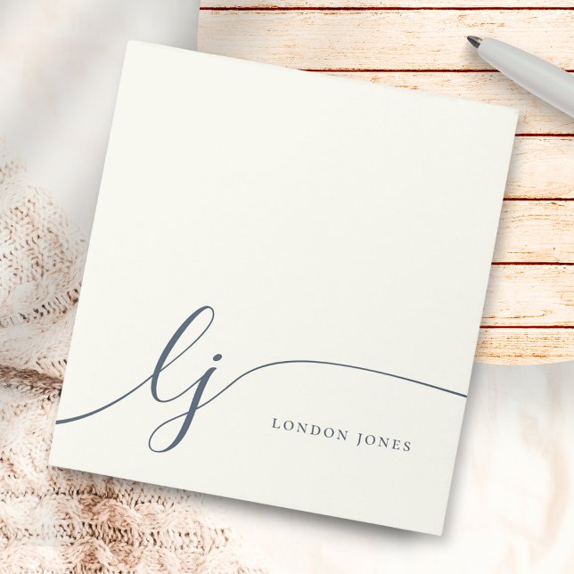 Bloco De Notas Monograma Moderno Marinho Mínimo Feminino da Costa (Criador carregado)