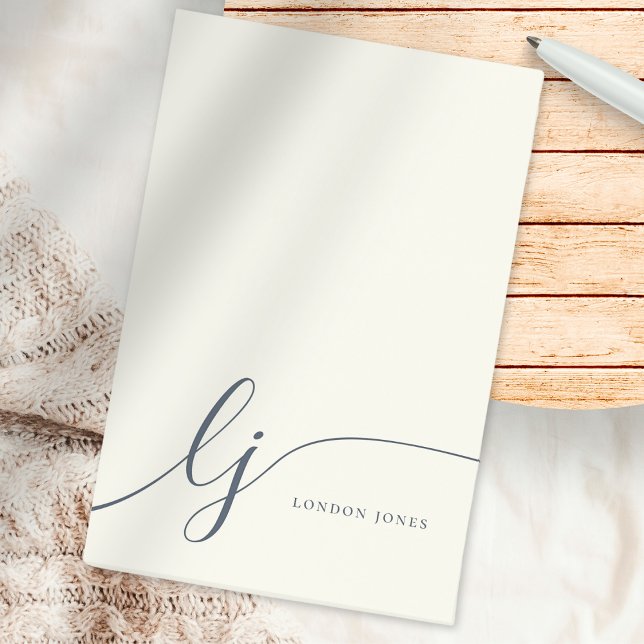 Bloco De Notas Monograma Moderno Marinho Mínimo Feminino da Costa (Criador carregado)