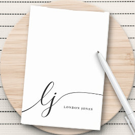 Bloco De Notas Monograma Moderno Mínimo Feminino Preto e Branco