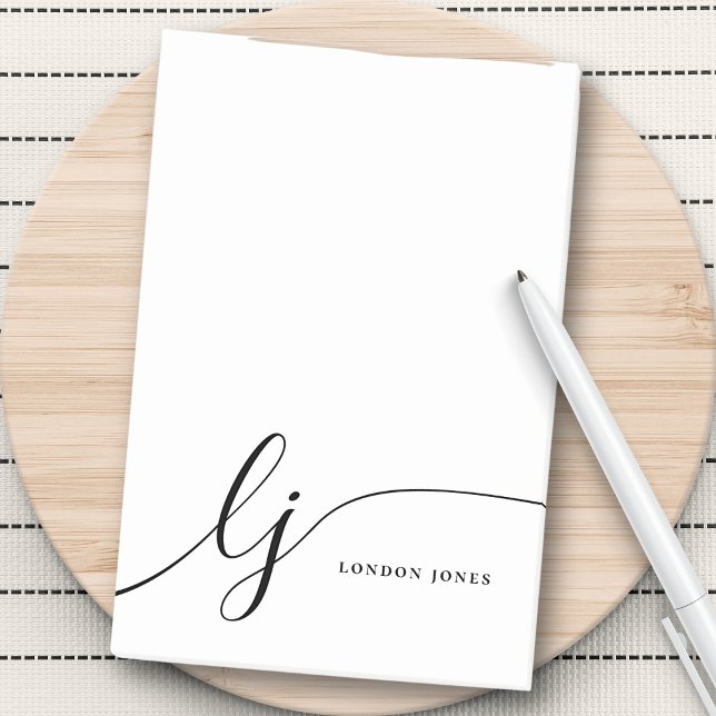 Bloco De Notas Monograma Moderno Mínimo Feminino Preto e Branco (Criador carregado)