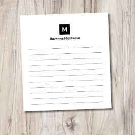 Bloco de Notas Monograma Moderno Preto Chic Tendên
