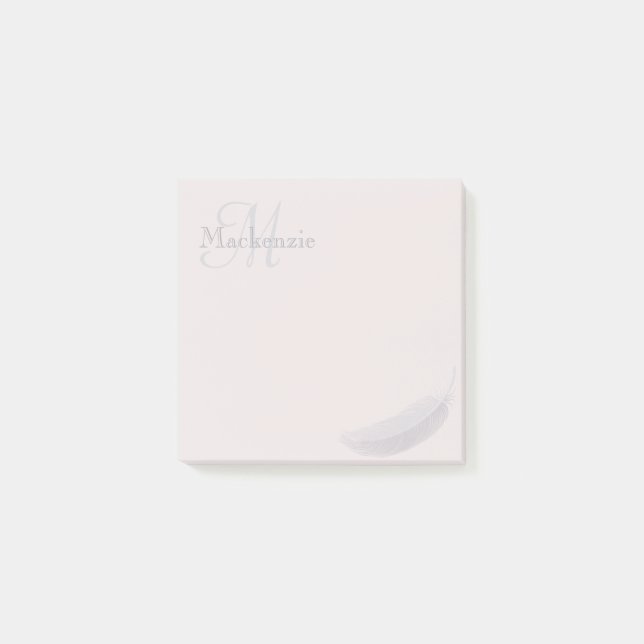 Bloco De Notas Monograma Nome personalizado Angel Feather Blush C (Frente)