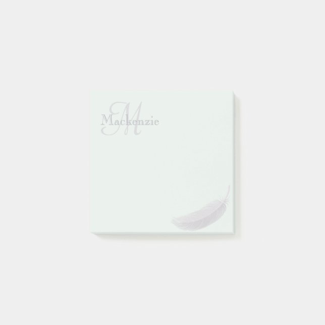 Bloco De Notas Monograma Nome personalizado Angel Feather Cinza (Frente)