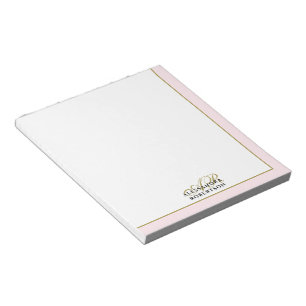 Bloco De Notas Monograma Personalizada Rosa Pastel Dourado Branco