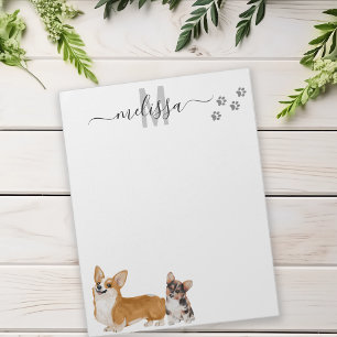 Bloco De Notas Monograma Personalizado Aquarela Amor Corgi