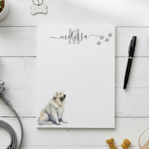 Bloco De Notas Monograma Personalizado Aquarela Great Pyrenees 