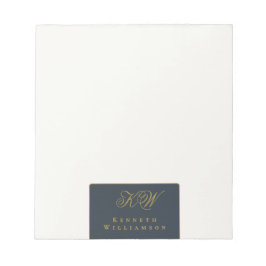 Bloco De Notas Monograma Personalizado Azul Marinho Dourado Branc