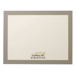 Bloco De Notas Monograma Personalizado Bege Creme Dourado Minimal