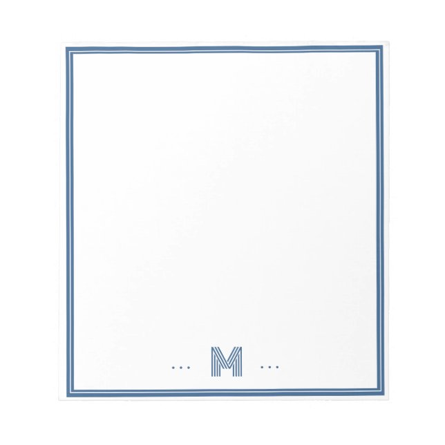 Bloco De Notas Monograma Personalizado Borda Azul Marinho (Frente)