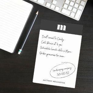 Bloco De Notas Monograma Personalizado Branco Branco Mínimo e Sól