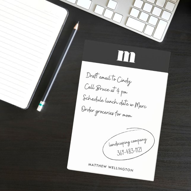 Bloco De Notas Monograma Personalizado Branco Branco Mínimo e Sól (Criador carregado)