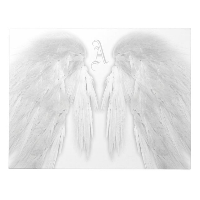 Bloco De Notas Monograma Personalizado Branco do ANGEL WINGS (Frente)