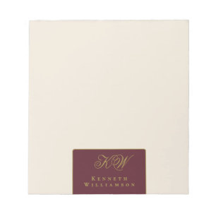 Bloco De Notas Monograma Personalizado Burgundy Dourado Creme Min