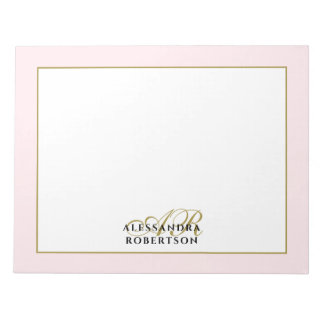 Bloco De Notas Monograma Personalizado Caligrafia Rosa Pastel Dou