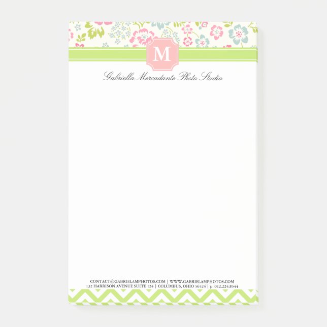Bloco De Notas Monograma personalizado Chevron floral do (Frente)