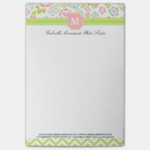 Bloco De Notas Monograma personalizado Chevron floral do