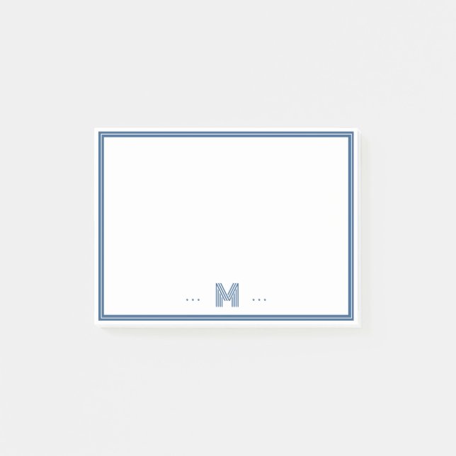 Bloco De Notas Monograma Personalizado com Borda Azul-Navy (Frente)