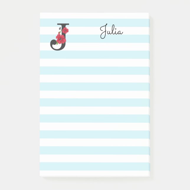 Bloco De Notas Monograma personalizado, com edição J, de flor ver (Frente)