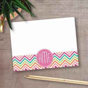 Bloco De Notas Monograma Personalizado de Chevrons Laranja Rosa Q