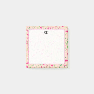 Bloco De Notas Monograma Personalizado de Flor Silvestre Rosa