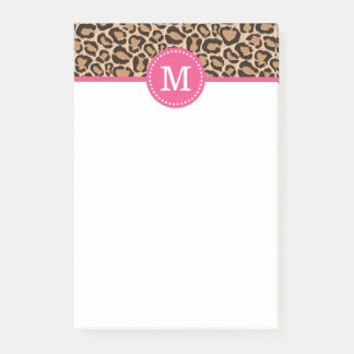 Bloco De Notas Monograma Personalizado de Impressão Rosa e Leopar