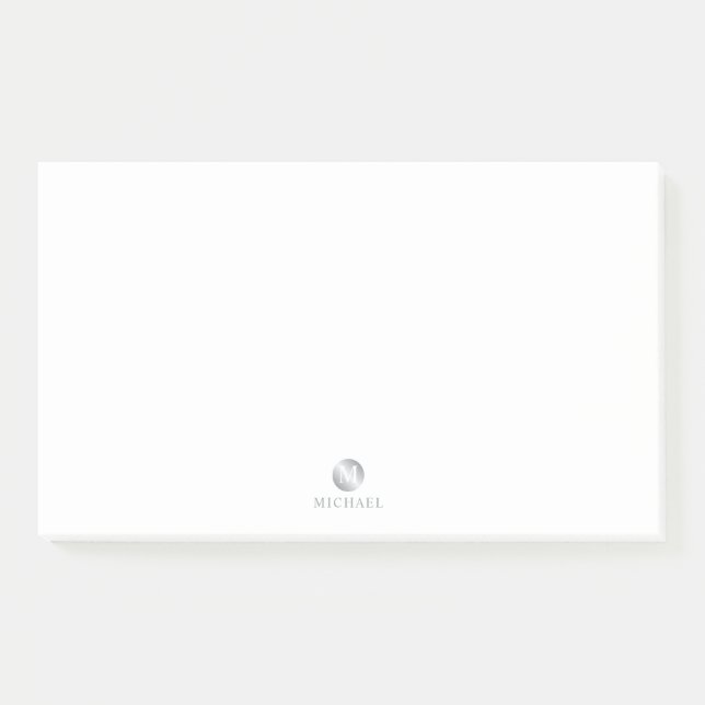 Bloco De Notas Monograma personalizado de luxo branco e prata (Frente)