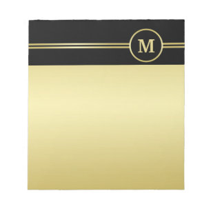 Bloco De Notas Monograma personalizado de ouro elegante a preto