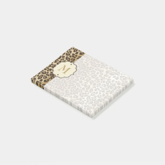 Bloco De Notas Monograma Personalizado de Padrão Leopardo Elegant