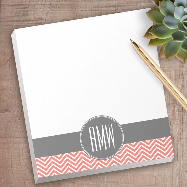 Bloco De Notas Monograma Personalizado de Tripla Cinza de Pêssego (Personalized Notepad - a fun gift or useful promotional product)