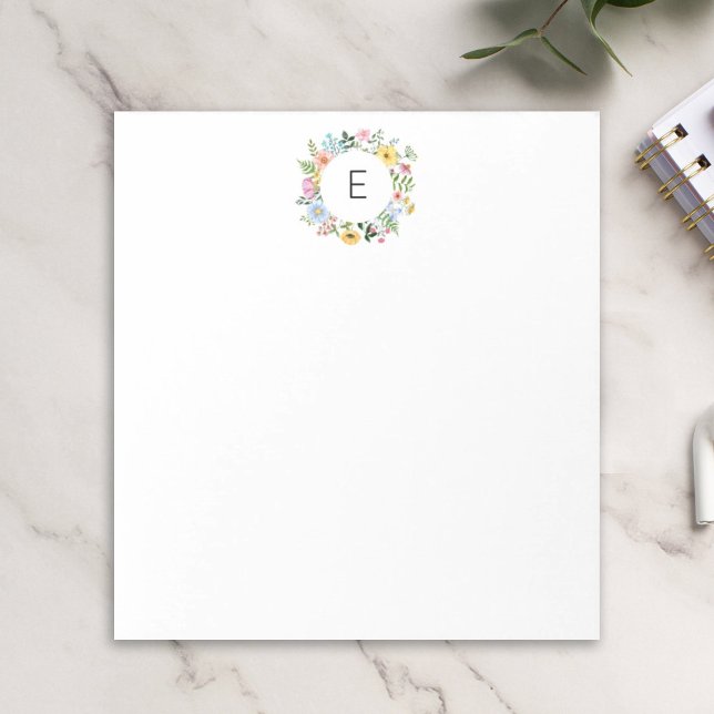 Bloco De Notas Monograma Personalizado de Wreath de Flores Selvag (Criador carregado)