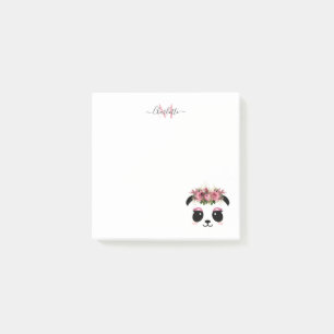 Bloco De Notas Monograma personalizado floral de panda bonito