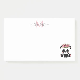 Bloco De Notas Monograma personalizado floral de panda bonito