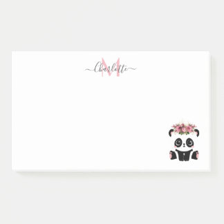 Bloco De Notas Monograma personalizado floral de panda bonito