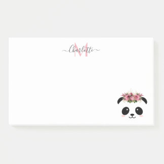 Bloco De Notas Monograma personalizado floral de panda bonito