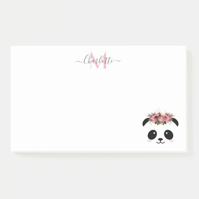 Bloco De Notas Monograma personalizado floral de panda bonito  (Frente)
