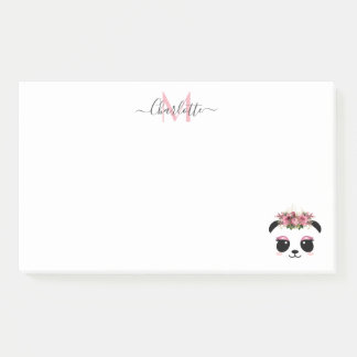 Bloco De Notas Monograma personalizado floral de panda bonito 