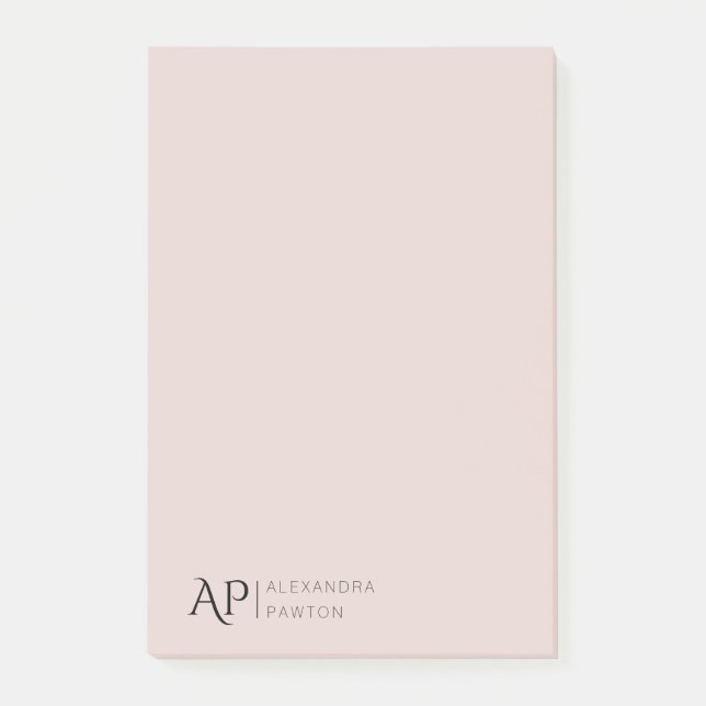Bloco De Notas Monograma personalizado leve Rosa (Frente)