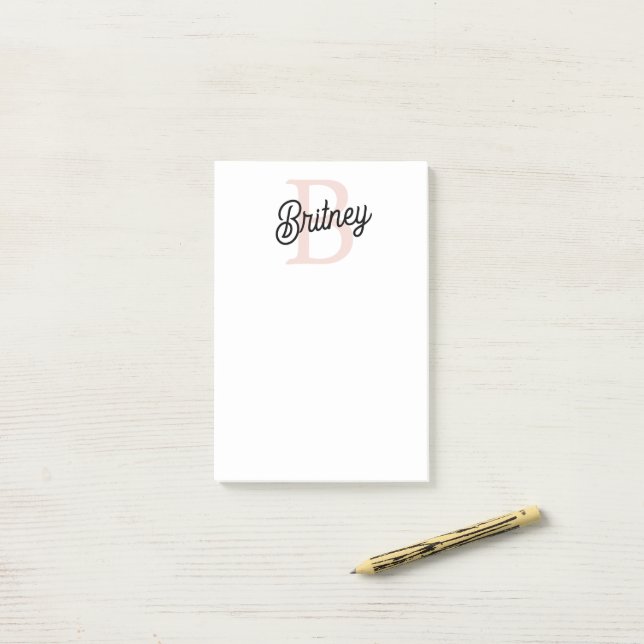 Bloco De Notas Monograma Personalizado Moderno e Nome Pastel Rosa (Na mesa)