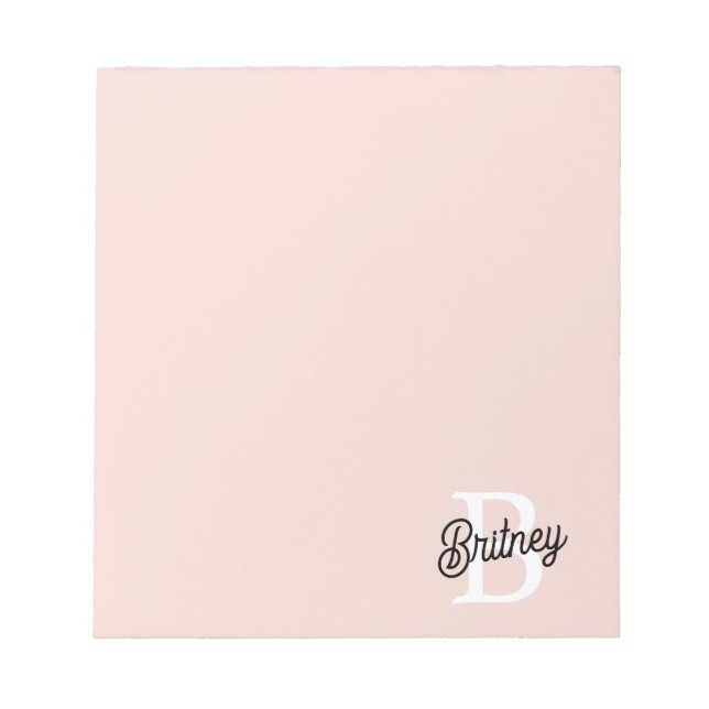 Bloco De Notas Monograma Personalizado Moderno e Nome Pastel Rosa (Frente)