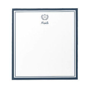 Bloco De Notas Monograma Personalizado Nome Real Crest Marinho Em