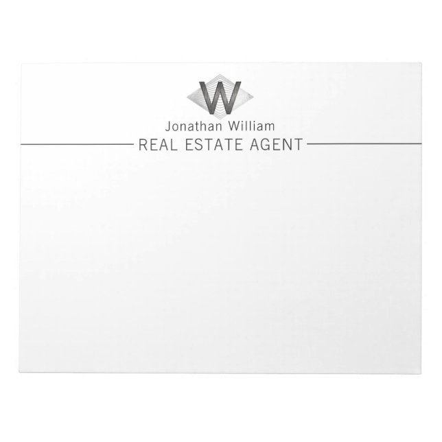 Bloco De Notas Monograma Personalizado Preto de Prata Clássica El (Frente)