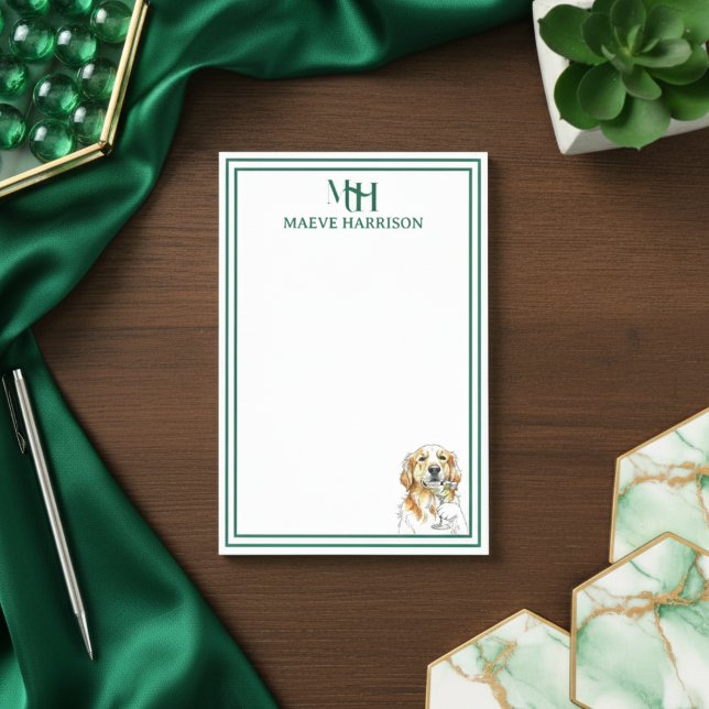 Bloco De Notas Monograma Personalizado Retriever de Ouro Desenhad (Gift custom stationery to the dog lover in your life!)