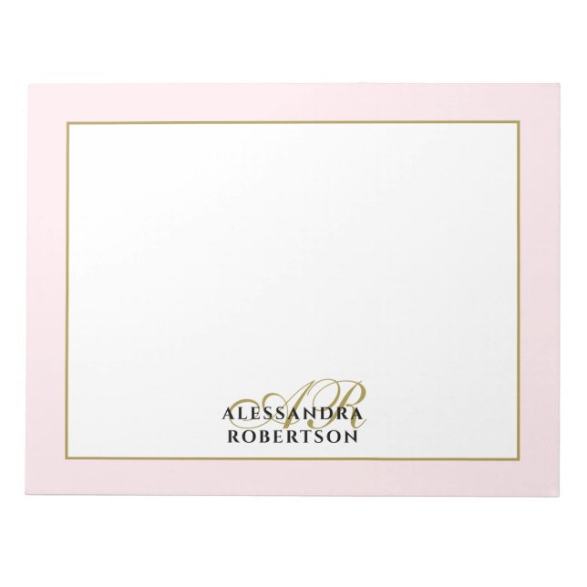 Bloco De Notas Monograma Personalizado Rosa Pastel Caligrafia Dou (Frente)